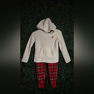 Cozy Cream Hoodie and Red Plaid Kids Pajama Set